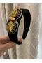 Handmade Crown with Gold Cord and Crystal Stone Embellishments on Black Suede - 5