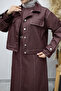 Belted Jacketed Denim Dress Tsd260164 Claret Red - 4