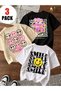 Girl's 3-Piece Advantageous Pack Sırt Smile Printed Combed Cotton T-Shirt - 2