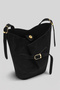 Luna Suede Black Bucket Shoulder Bag - Adjustable Shoulder Strap, Gold Accessories - 4