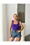 Lace Detailed Square Neck Strap Tank Top Blouse - Purple - 5