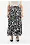 Maxi Size Chain Patterned Pleated Crepe-Chiffon Skirt - 3