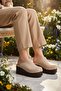 Beige High Sole Closed Front Women's Heeled Slippers 322220 Z