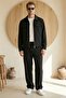 Men's Diagonel Fabric Lined Seasonal Thin Jacket & Baggy Pants Black Bottom Top Set Ls-0974 - 2