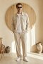 Men's Diagonel Fabric Lined Seasonal Thin Jacket & Baggy Trousers Beige Bottom-Top Set Ls-0974 - 2
