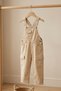 Unisex Raw Denim Beige Children's Overalls with Cargo Pockets - Natural Textured Gabardine Overalls - 5
