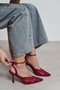 Aveny Burgundy Lace Embroidery Detail Ankle Strap Thin Heeled Women's Shoes - 3