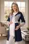 Yenisezon Navy Blue Ecru Summer Lace Polka Dot Short Sleeve Buttoned Maternity Dressing Gown Pajama Set - 2