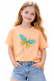 Girl's Butterfly Embroidered Orange Color Short Sleeve T-Shirt - 2