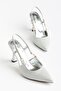 Large Size Women's Thin Heeled Evening Dress Shoes Silver Glitter Side Open - 3
