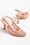 Large Size Women's Evening Dress Heeled Shoes Powder Tulle Patterned Round Toe - 4