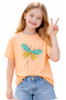 Girl's Butterfly Embroidered Orange Color Short Sleeve T-Shirt - 3