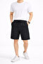 Men's Linen Fabric Shorts with Pockets, Relaxed Fit, Elastic Waist - Black - 3