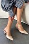 Luna Open Back Buckle Leather Heeled Shoes Beige