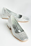 Women's Silver Closed-Back Low-Heeled Stone-Beaded Ballerinas