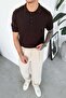 Brown Basic Knitwear Polo Neck T-Shirt