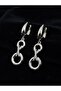 Silver Color Infinity Figured Crystal Stone Dangle Hoop Steel Earrings - Tarnish Resistant - 4