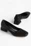 Women's Black Closed Back Low Heeled Stone Ballerinas
