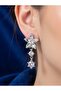 Silver Color Large Floral Zircon Stone Hoop Dangle Steel Earrings - Tarnish Resistant - 2