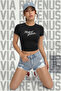 Michael Signature Printed 100% Cotton Lycra Slim Fit Short Sleeve Crew Neck Tee Crop Body