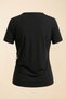 Women's T-Shirt Short Sleeve Gold Buckle Detailed Gathered Draped High Neck Sandy Lycra Stylish Blouse - 3