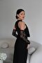 Sheer Lace Detailed Maxi Long Length Premium Black Dress - 6