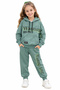Girl's Wanting Written Kangaroo Pocket Hooded Green Color Tracksuit Set