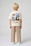 Ecru Printed Kids T-Shirt - Top and Bottom Set with Striped Pants - 3