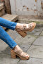 2409805 Eren Shoes&Bag Genuine Leather Platform Sole Velcro Strap Thick Heeled Sandals Real Leather Beige