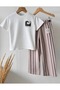 Ecru Printed Kids T-Shirt - Top and Bottom Set with Striped Pants - 4