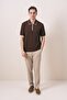 Collar Zipper Detailed Brown Oversize Men's Knitwear T-Shirt - 2
