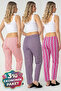 3-Piece Cotton Thin Breathable Fabric Ribbon Waist Detail Solid Pocketless Women's Pajama Bottoms