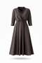 Bitter Brown Double Breasted Collar Lace Detailed Dress