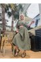 Khaki Color Batwing Blouse and Corsage Skirt Muslin Set - 7