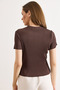 Women's Bitter Brown Crew Neck Short Sleeve Pleated Blouse Blz-19002892 - 5