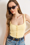 Women's Yellow Strappy Buttoned Cotton Blouse Blz-19003288 - 4