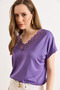 Women's Purple Collar Wide Lace Knitted Viscose Blouse Blz-19003294 - 4