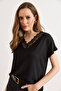 Women's Black Collar Wide Lace Knitted Viscose Blouse Blz-19003294 - 2