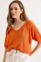 Women's Orange V-Neck Mercerized Bat Draped Knitwear Blouse Blz-19003210 - 5