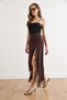 Women's Brown Slit Asymmetrical Lace Detailed Sandy Skirt Etk-19000419 - 4