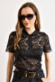 Women's Black Polo Collar Lace Blouse Blz-19003295 - 3