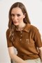 Women's Tobacco Bow Embroidered Polo Collar Hair Knit Seasonal Knitwear Blouse Blz-19003222 - 2