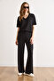 Women's Black V-Neck Stoned Bottom-Top Viscose Set Tkm-19000484 - 4
