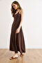 Women's Brown Top Shirt Inner Dress Flowy Set Tkm-19000479 - 4