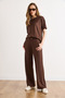 Women's Brown Sequin Detailed Modal Buttoned Top and Bottom Set Tkm-19000478 - 3