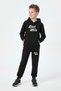 Kangaroo Pocket Hooded Black and White Print Detailed Boys' Tracksuit Set