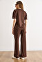 Women's Brown Sequin Detailed Modal Buttoned Top and Bottom Set Tkm-19000478 - 6