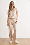 Women's Stone Polo Collar Top and Bottom Set with Viscose Content Tkm-19000483 - 2