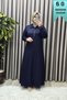 Women's Clothing Plus Size Bsn Printed Dress with Stones on the Collar and Sleeves