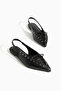 Women's Black Leather Pointed Toe Ballerinas